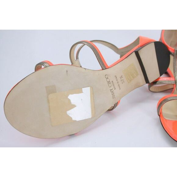 Jimmy Choo Tabitha T Strap Caged Thong Sandals Size 37.5 Orange Platinum $795 - Picture 8 of 11